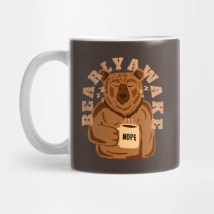 Bearly Awake Pun Saying - Funny Grumpy Bear Drinking Coffee for Coffee Drinker Mug